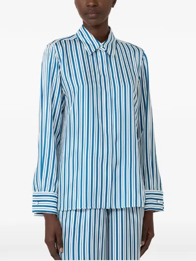 Max Mara Striped Silk Shirt In Blue
