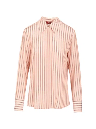 Max Mara Striped Silk Shirt In Neutral