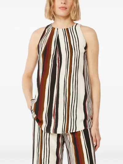 Max Mara Striped Silk Top In Brown