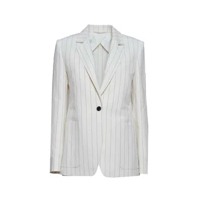 Max Mara Striped Single-breasted Jacket In White