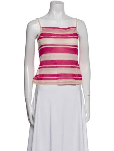 Pre-owned Max Mara Striped Square Neckline Crop Top In Pink