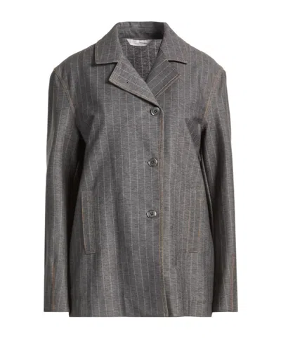 Max Mara Striped Suit Jacket In Gray