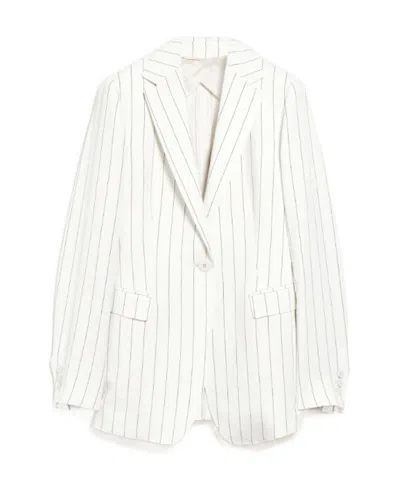 Max Mara Striped Suit Jacket In White
