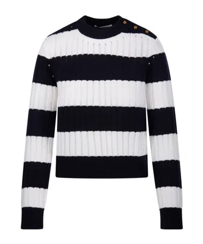 Max Mara Striped Crewneck Jumper In Black