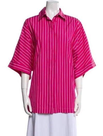 Pre-owned Max Mara Striped Three-quarter Sleeve Button-up Top In Pink