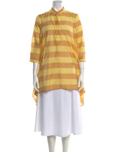 Pre-owned Max Mara Striped Three-quarter Sleeve Top In Yellow