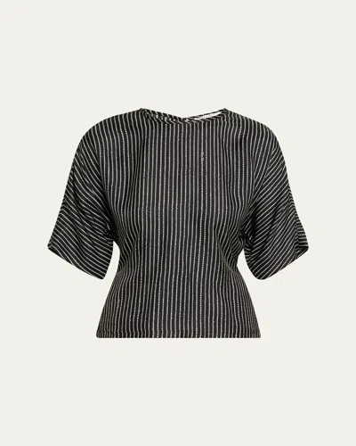 Max Mara Striped Tie-back Silk Shirt In Gray