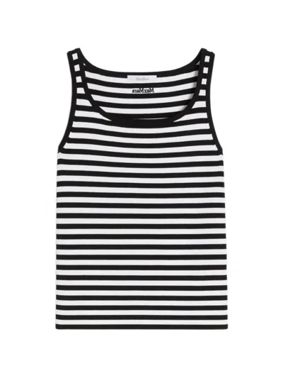 Max Mara Sleeveless Striped Ribbed Scoop Neck Top In Black