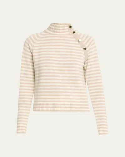 Max Mara Striped Turtleneck Cashmere Sweater In White
