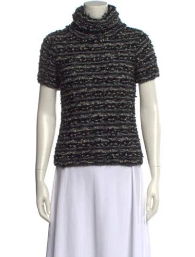 Pre-owned Max Mara Striped Turtleneck Sweater In Black