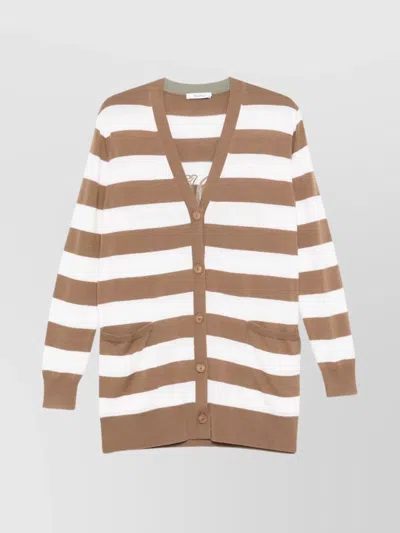 MAX MARA STRIPED V-NECK CARDIGAN WITH FRONT PATCH POCKETS