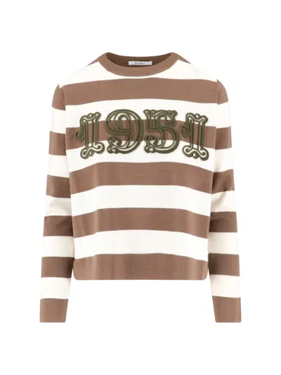 Max Mara Striped Virgin Wool Sweater In Brown