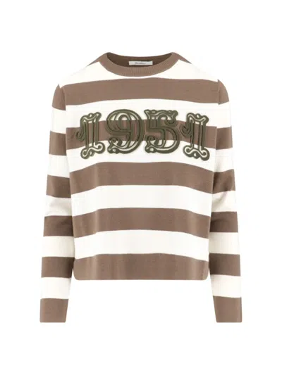 MAX MARA MAX MARA STRIPED VIRGIN WOOL SWEATER WITH LOGO EMBROIDERY