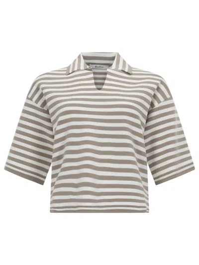 Max Mara Striped Viscose Knit Blouse In Beige