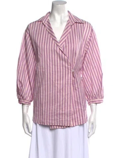 Pre-owned Max Mara Striped V-neck Button-up Top In Purple
