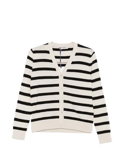 Max Mara Striped V-neck Cardigan In White