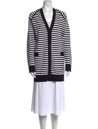 Pre-owned Max Mara Striped V-neck Sweater In Black