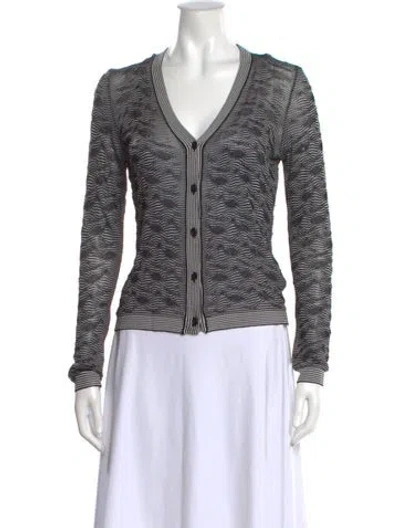 Pre-owned Max Mara Striped V-neck Sweater In Black