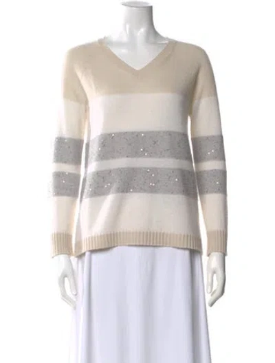 Pre-owned Max Mara Striped V-neck Sweater In Neutral