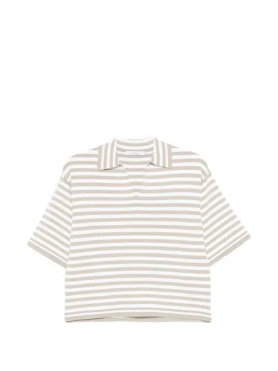 Max Mara Striped Short-sleeve Oversized Polo Top In Neutral