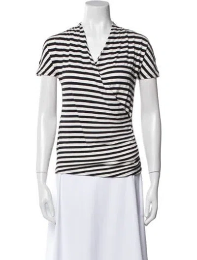 Pre-owned Max Mara Striped V-neck T-shirt In White