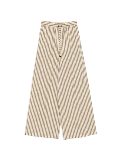 Max Mara Wide-fit Striped Cotton And Silk Canvas Trousers In Brown