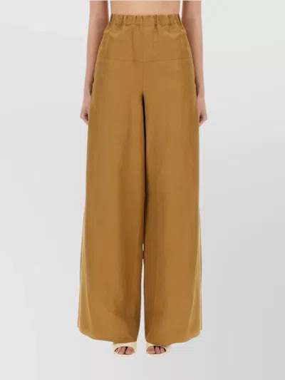 Max Mara Striped Wide Leg Trousers With Elastic Waistband In Brown