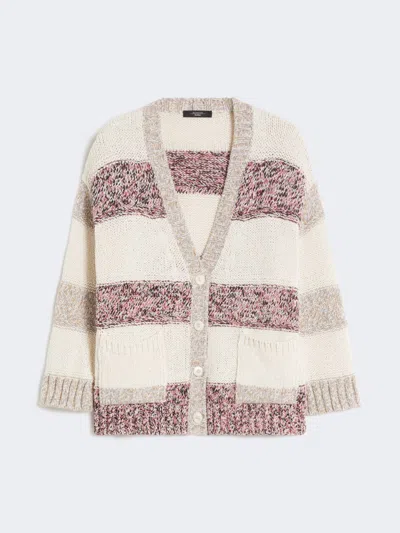 Max Mara Striped Wool And Cotton Cardigan In White