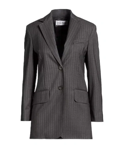 Max Mara Striped Wool Blazer In Charcoal-grey
