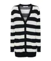 Max Mara Striped Wool Cardigan With V-neck And Flock Motif In Black