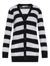Max Mara Striped Wool Cardigan With V-neck And Flock Motif In Multi