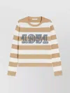 Max Mara Wool Sweater With Embroidered Stripes And Crew Neck In Multi