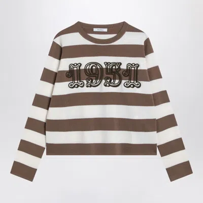 Max Mara Striped Wool Sweater With Embroidery In Brown