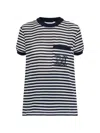 Max Mara Striped-pattern Embroidered-logo T-shirt In Blue