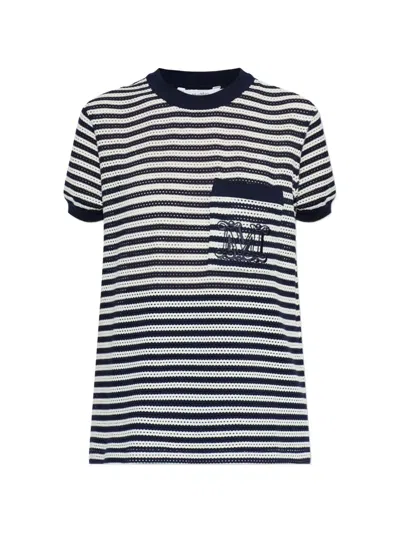 Max Mara Striped-pattern Embroidered-logo T-shirt In Blue