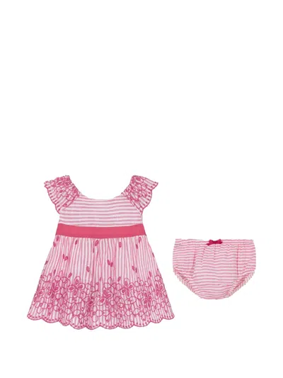 Max Mara Babies' Stripe-pattern Embroidered Dress Set (set Of Two) In Pink