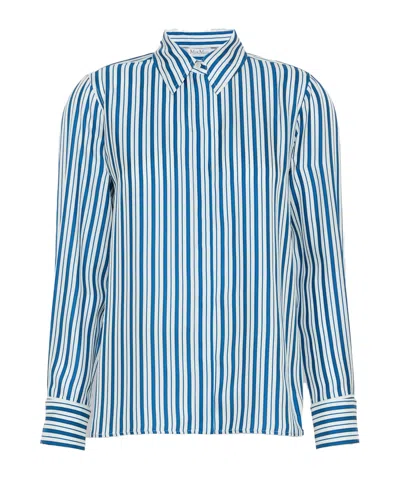 Max Mara Stripe-print Silk Shirt In Blue