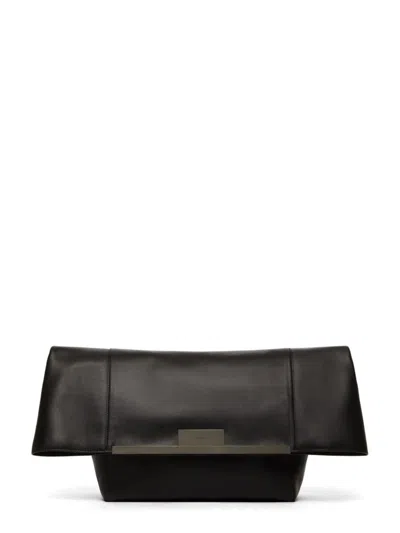Max Mara Structured Black Leather Bag With Detachable Strap