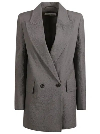Max Mara Structured Double-breasted Jacket With Notched Lapels In Gray