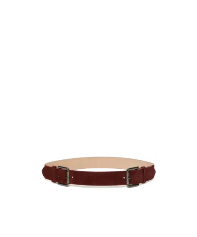 Max Mara Adjustable Suede Leather Belt With Double Buckle In Red