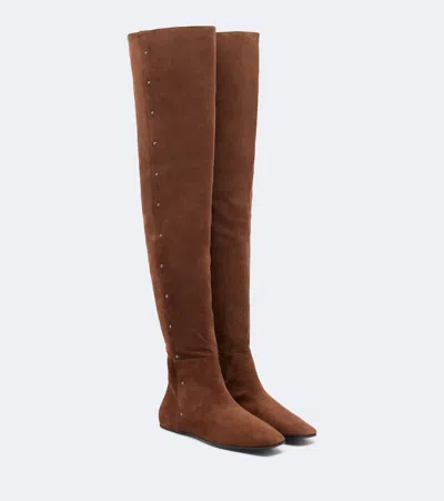 Max Mara Studded Suede Over-the-knee Boots In Brown