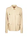 Max Mara Studio 100% Cotton Concealed Button Jacket With Buttoned Pockets In Beige