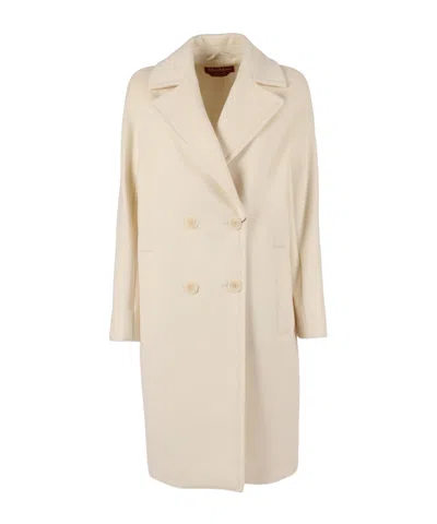 Max Mara Studio Agenda Double-breasted Long Coat In Neutral