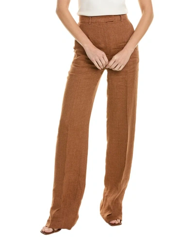 Max Mara Studio Alcano Long Linen Trouser In Brown