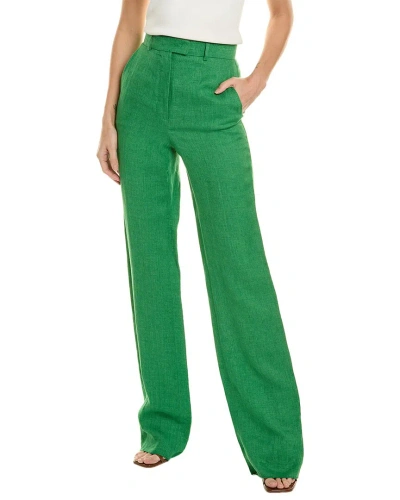 Max Mara Studio Alcano Long Linen Trouser In Green