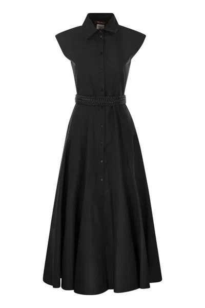 Max Mara Studio Ampex Cotton Chemise Dress In Black