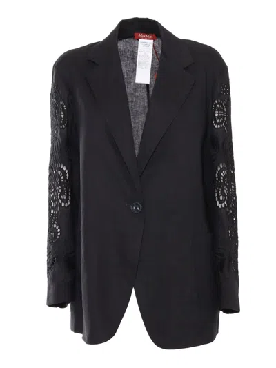 Max Mara Studio Angizia Embroidered Oversized Jacket In Black