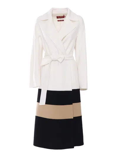 Max Mara Studio Arena Belted Panelled Coat In Multi