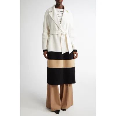 Max Mara Studio Arena Colorblock Virgin Wool Coat In White