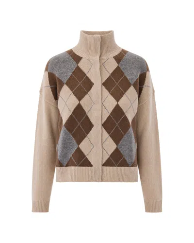 MAX MARA MAX MARA STUDIO ARGYLE KNIT TURTLENECK CARDIGAN